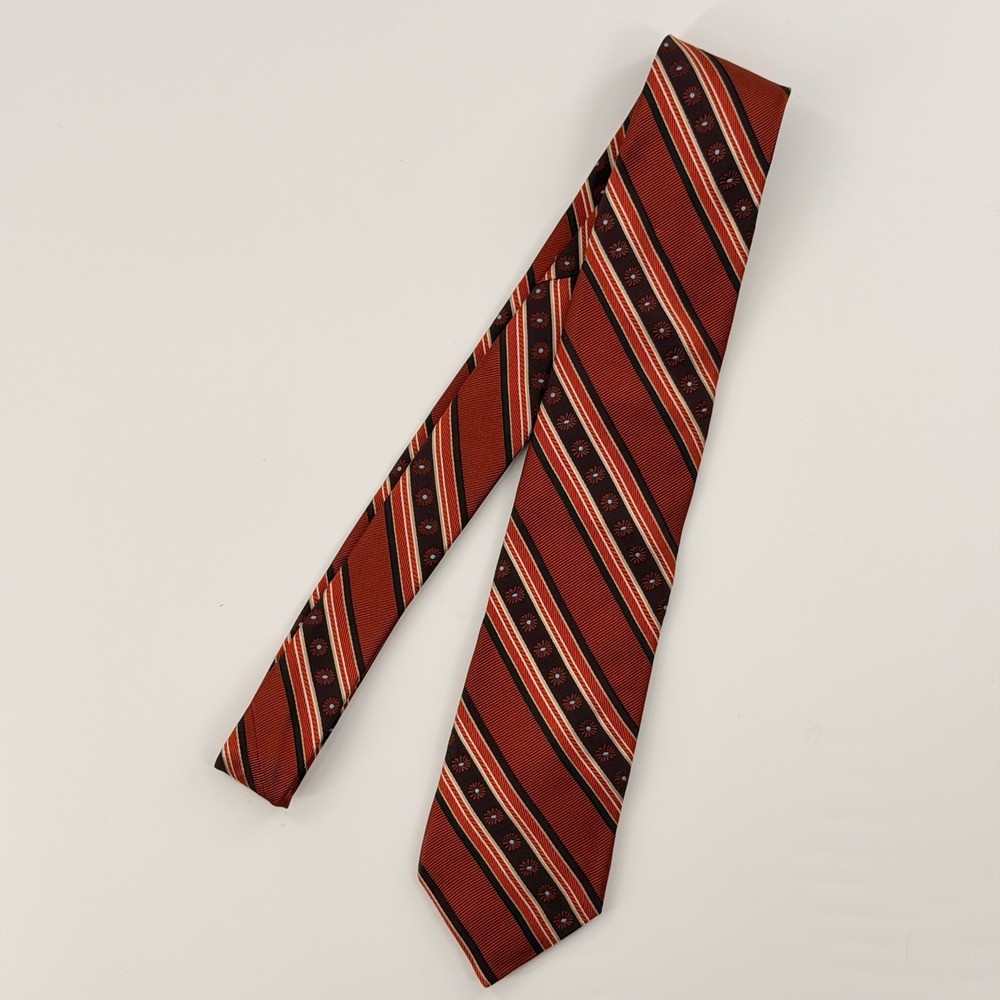 Ted Baker Necktie Mens One Size Rust Orange Striped Floral Silk Professional